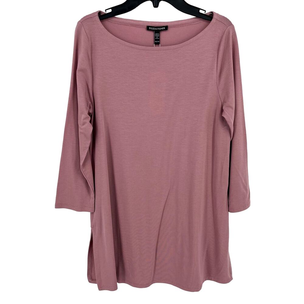 Eileen Fisher Bateau Neck Tunic Top Shirt Womens Size XXS Dusty Rose Pink